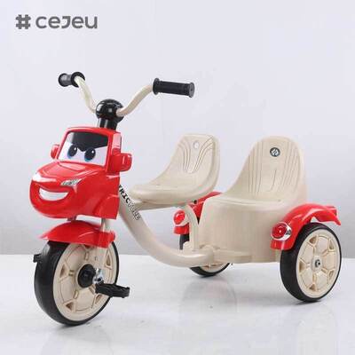 CJ-BDW-803-S Children's Double Tricycle For 2 To 4 Years Indoor Outdoor Use With Foam Wheels And Dual Seats