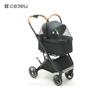 CJ-HQ-268 최신 조정 가능한 편안한 철 애완 동물 카트 제거 가능한 가벼운 접이 가능한 4 바퀴 개 고양이 수송기 분리 가능한 브래킷 케이지